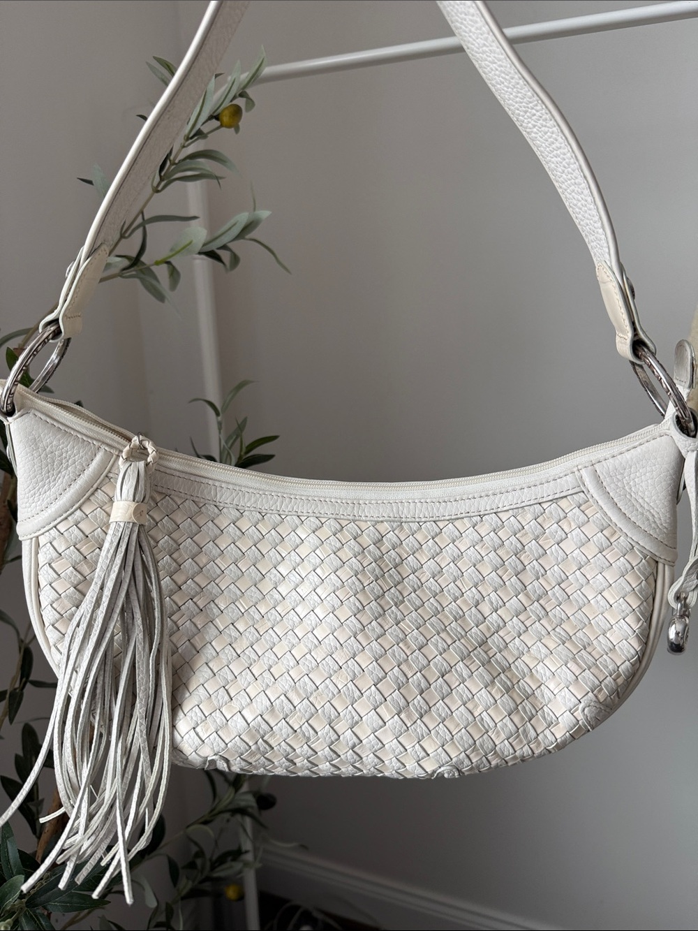 Brighton Vintage Woven Leather Shoulder Bag with Tassel